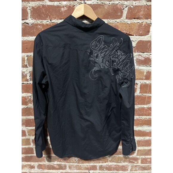 Quiksilver Mens Embroidered Black Long Sleeve Y2K  Button Shirt - Picture 3 of 4